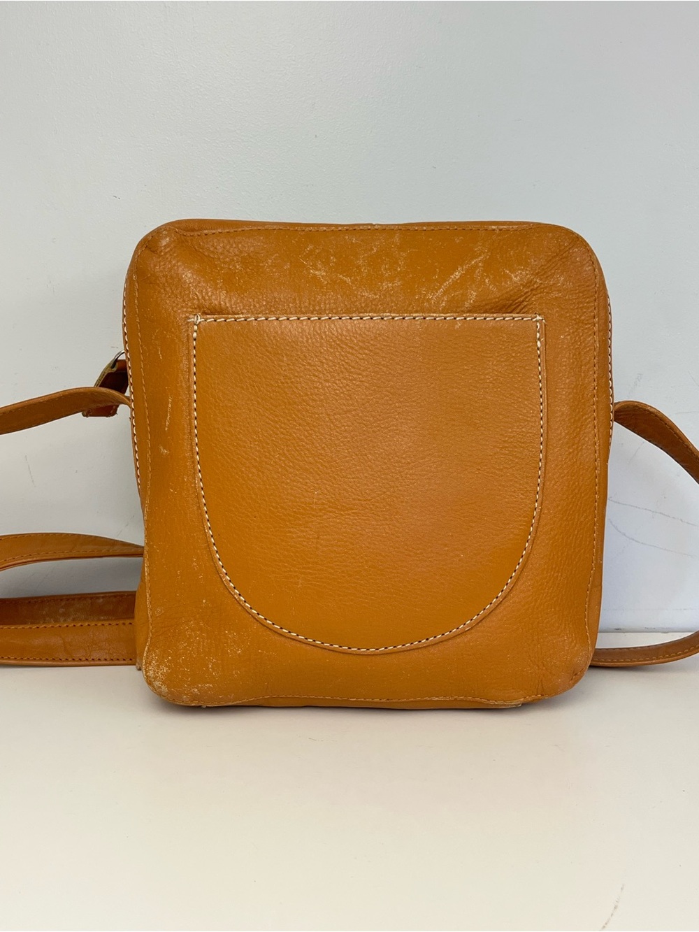 1990s Honey Leather Minimalist Crossbody Bag